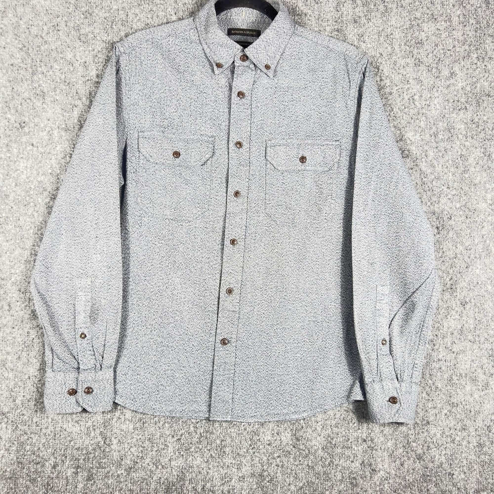 Banana Republic Mens Button Front Shirt Gray Long Sleeve Pocket Casual Small‎